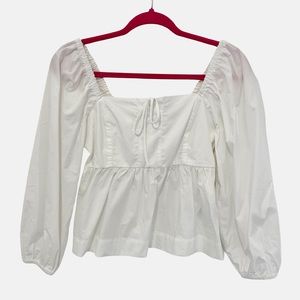 J. Crew White Cotton Puff Sleeve Cropped Top SP22 US0